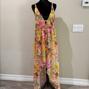 For Love And Lemons Yellow and Pink Asymmetrical Dress